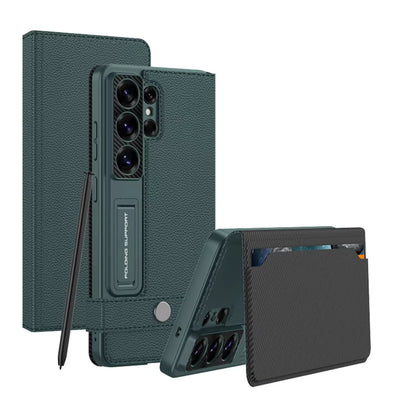 Samsung Galaxy S26 Ultra Leather Flip Cover, Wallet Case with Kickstand, Magnetic Flip Case with Card Slot - Orange