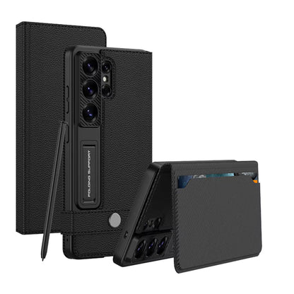 Samsung Galaxy S26 Ultra Leather Flip Cover, Wallet Case with Kickstand, Magnetic Flip Case with Card Slot - Black