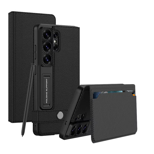 Samsung Galaxy S26 Ultra Leather Flip Cover, Wallet Case with Kickstand, Magnetic Flip Case with Card Slot - Black