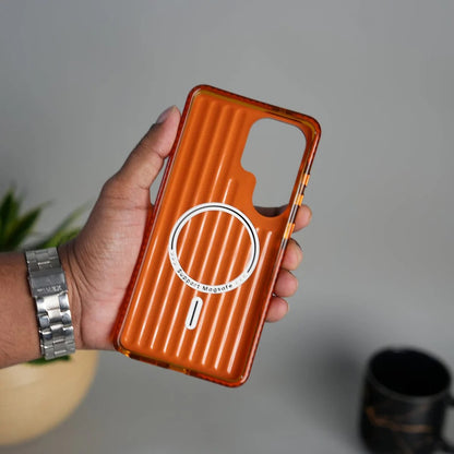 Samsung Galaxy S26 Ultra Shockproof SuitCase Design Shiny Texture Cover with Magsafe - Orange