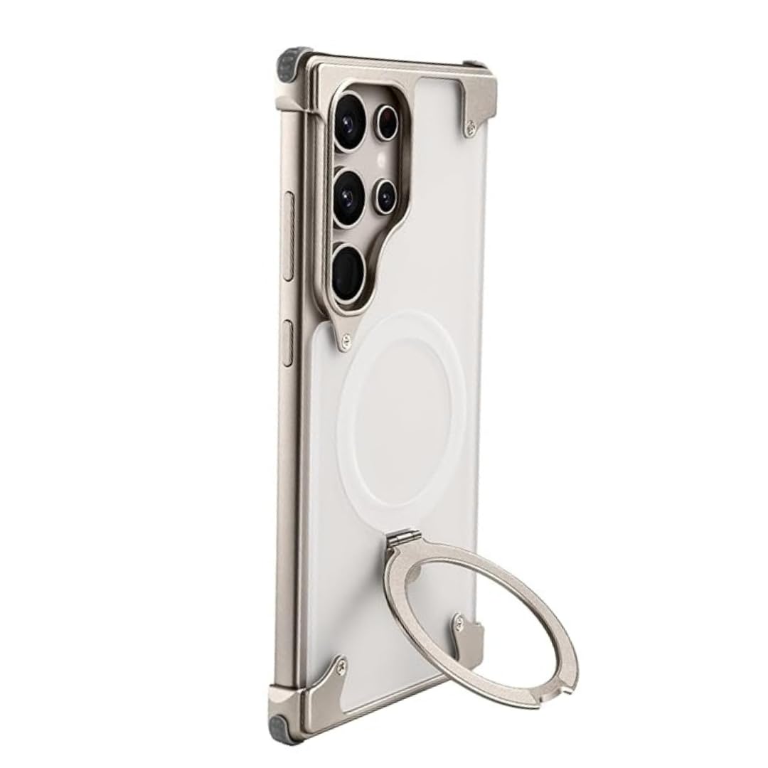 Samsung Galaxy S26 Ultra Metal Bumper Cover, Frameless Transcalent Invisible Stand Cover - Black