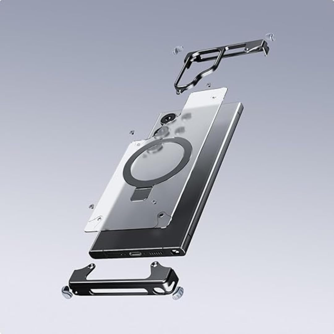 Samsung Galaxy S26 Ultra Metal Bumper Cover, Frameless Transcalent Invisible Stand Cover with Magsafe - Black