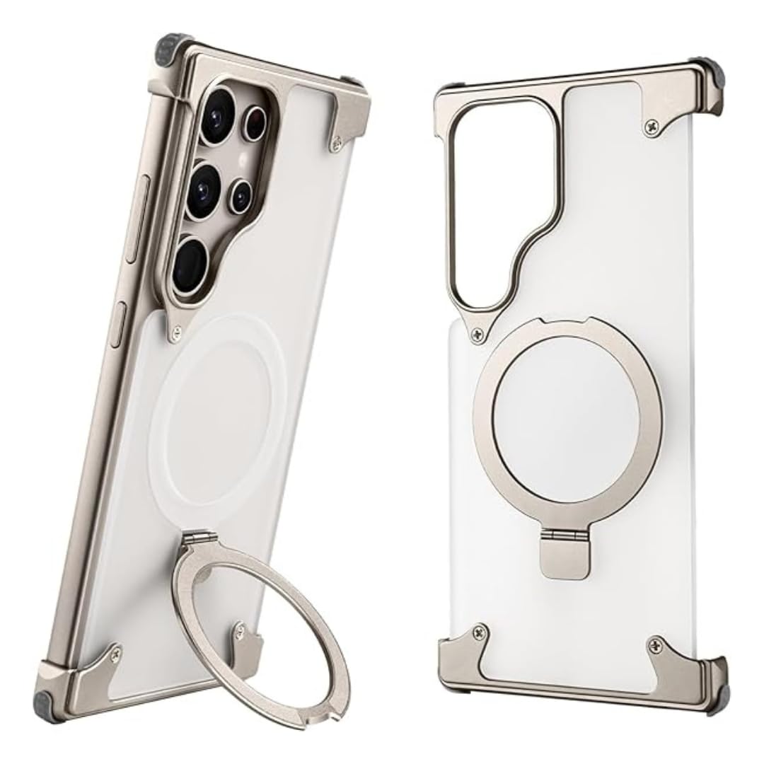Samsung Galaxy S26 Ultra Metal Bumper Cover, Frameless Transcalent Invisible Stand Cover - Black