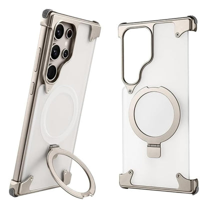 Samsung Galaxy S26 Ultra Metal Bumper Cover, Frameless Transcalent Invisible Stand Cover - Black