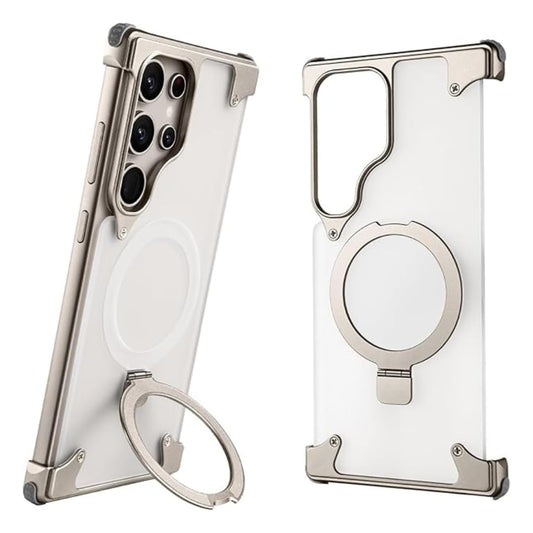 Samsung Galaxy S26 Ultra Metal Bumper Cover, Frameless Transcalent Invisible Stand Cover - Black