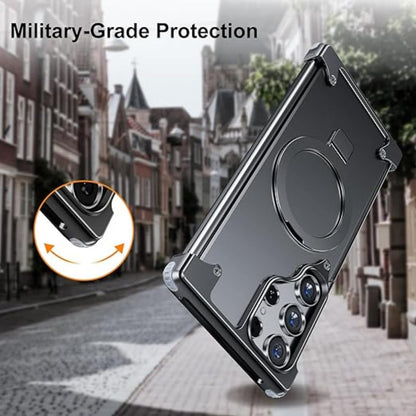 Samsung Galaxy S26 Ultra Metal Bumper Cover, Frameless Transcalent Invisible Stand Cover with Magsafe - Black