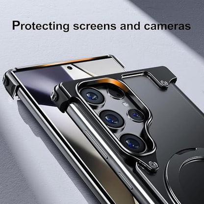 Samsung Galaxy S26 Ultra Metal Bumper Cover, Frameless Transcalent Invisible Stand Cover with Magsafe - Black