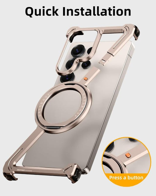 Samsung Galaxy S25 Ultra Metal Case, Z Shape 360° Rotation Kickstand Metal Frameless Bumper Cover - Desert
