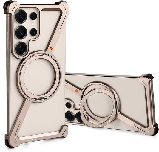 Samsung Galaxy S25 Ultra Metal Case, Z Shape 360° Rotation Kickstand Metal Frameless Bumper Cover - Desert