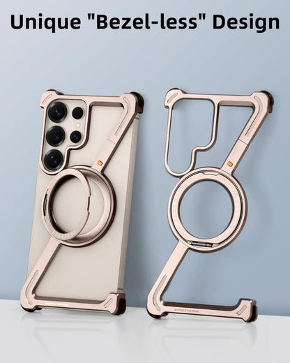 Samsung Galaxy S25 Ultra Metal Case, Z Shape 360° Rotation Kickstand Metal Frameless Bumper Cover - Desert