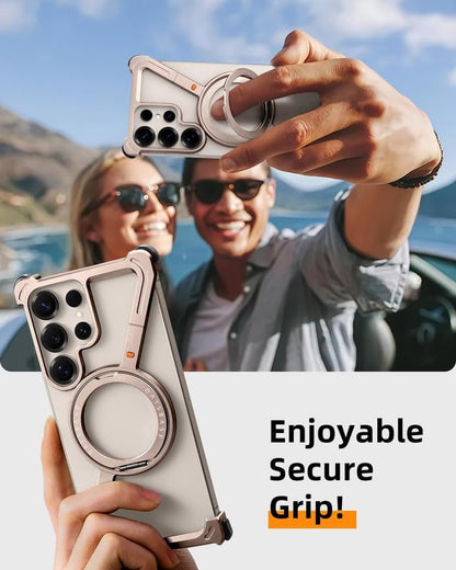 Samsung Galaxy S25 Ultra Metal Case, Z Shape 360° Rotation Kickstand Metal Frameless Bumper Cover - Desert