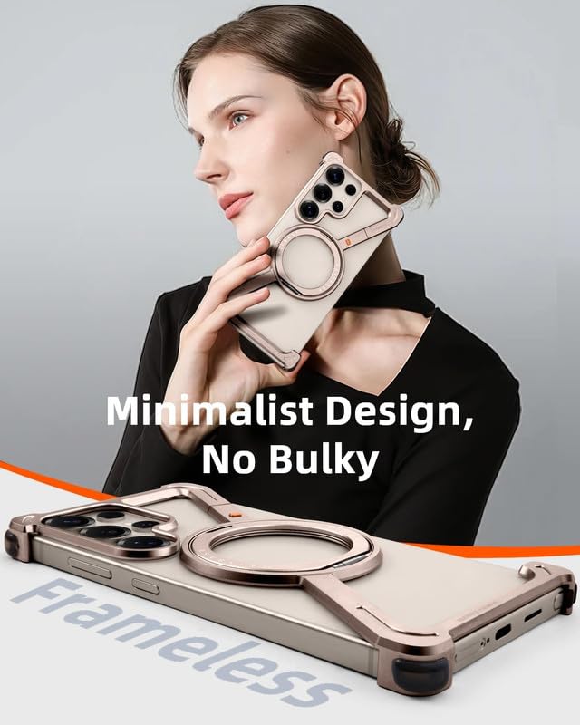 Samsung Galaxy S25 Ultra Metal Case, Z Shape 360° Rotation Kickstand Metal Frameless Bumper Cover - Desert