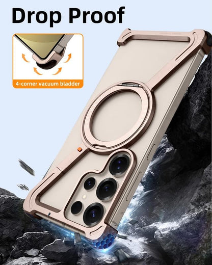Samsung Galaxy S25 Ultra Metal Case, Z Shape 360° Rotation Kickstand Metal Frameless Bumper Cover - Desert