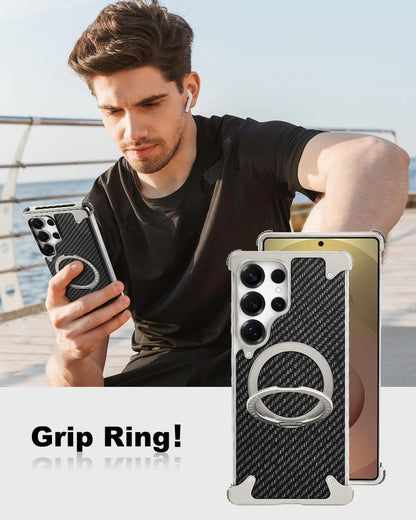 Samsung Galaxy S26 Ultra Metal Bumper Case, Frameless Carbon Magnetic Invisible Stand Cover - Black