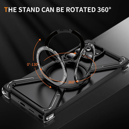 Samsung Galaxy S26 Ultra Metal Bumper Cover, X Shape 360° Rotation Stand Metal Frameless Cover with Magsafe - Black