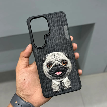 Samsung Galaxy S26 Ultra Nimmy Case, Cute Pug Dog 3D Embroidery Pug Dog with Big Eyes Case