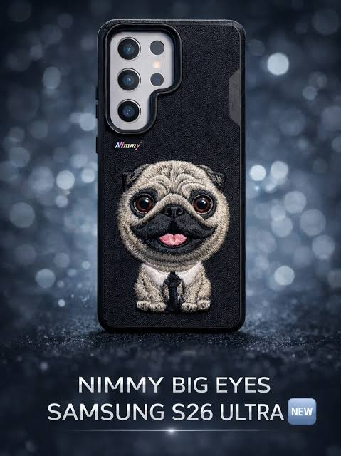 Samsung Galaxy S26 Ultra Nimmy Case, Cute Pug Dog 3D Embroidery Pug Dog with Big Eyes Case