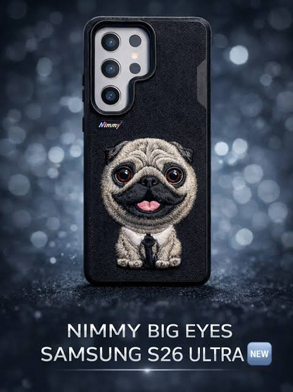 Samsung Galaxy S26 Ultra Nimmy Case, Cute Pug Dog 3D Embroidery Pug Dog with Big Eyes Case
