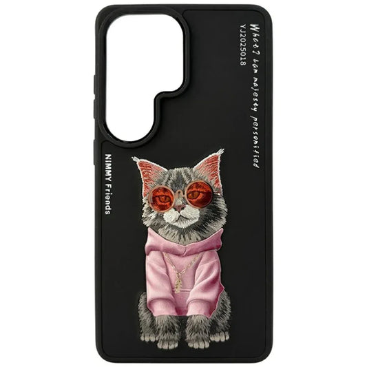 Samsung Galaxy S26 Ultra Nimmy Case, Cute Cat 3D Embroidery Cute Cat Silicon Case - Black