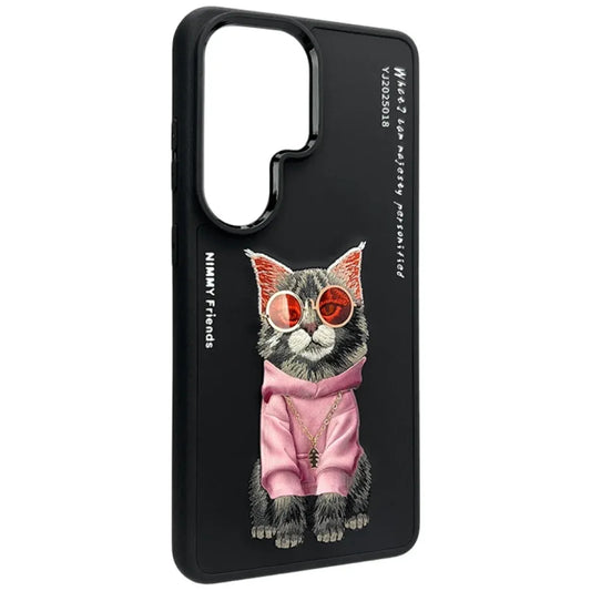 Samsung Galaxy S26 Ultra Nimmy Case, Cute Cat 3D Embroidery Cute Cat Silicon Case - Black