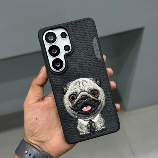 Samsung Galaxy S26 Ultra Nimmy Case, Cute Pug Dog 3D Embroidery Pug Dog with Big Eyes Case
