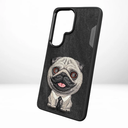 Samsung Galaxy S26 Ultra Nimmy Case, Cute Pug Dog 3D Embroidery Pug Dog with Big Eyes Case