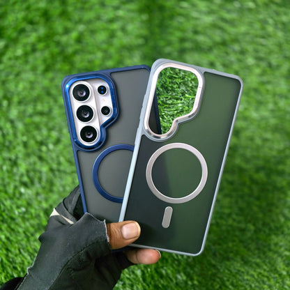 Samsung Galaxy S26 Ultra TPU Hybrid PC Matte Frosted Semi Transparent Smoke Magsafe Case - Blue/Silver