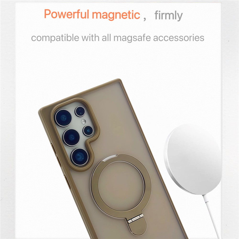 Samsung Galaxy S26 Ultra Magnetic Ring with Magsafe Scratchproof Translucent Matte Kickstand Case - Desert Titanium Titanium