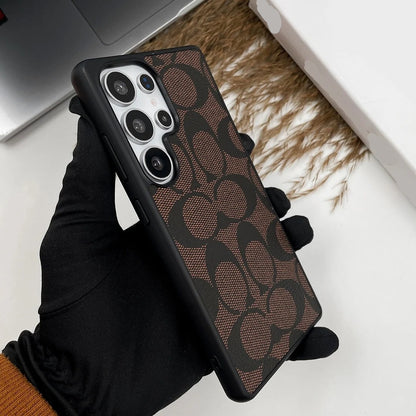 Samsung Galaxy S26 Ultra CC Leather Case, Luxurious Monogram Pattern Leather Case - Brown