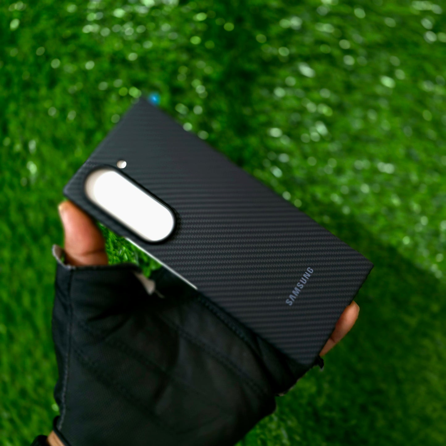 Samsung Galaxy Z Fold6 Carbon Case, 0.6mm Ultra Thin Carbon Fiber 600D Case with Logo & Front Glass - Black