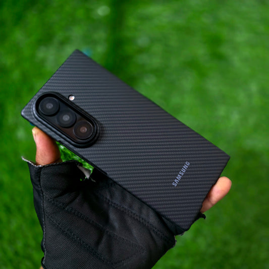 Samsung Galaxy Z Fold7 Carbon Case, 0.6mm Ultra Thin Carbon Fiber 600D Case with Logo & Front Glass - Black