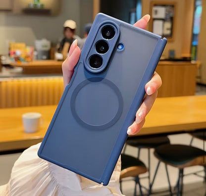 Samsung Galaxy Z Fold7 Skin Feel Matte Finish Semi Transparent Smoke with Dual Central Axis Case with Magsafe - Blue