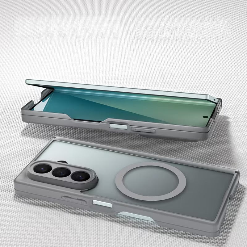 Samsung Galaxy Z Fold7 Skin Feel Matte Finish Semi Transparent Smoke with Dual Central Axis Case with Magsafe - Blue