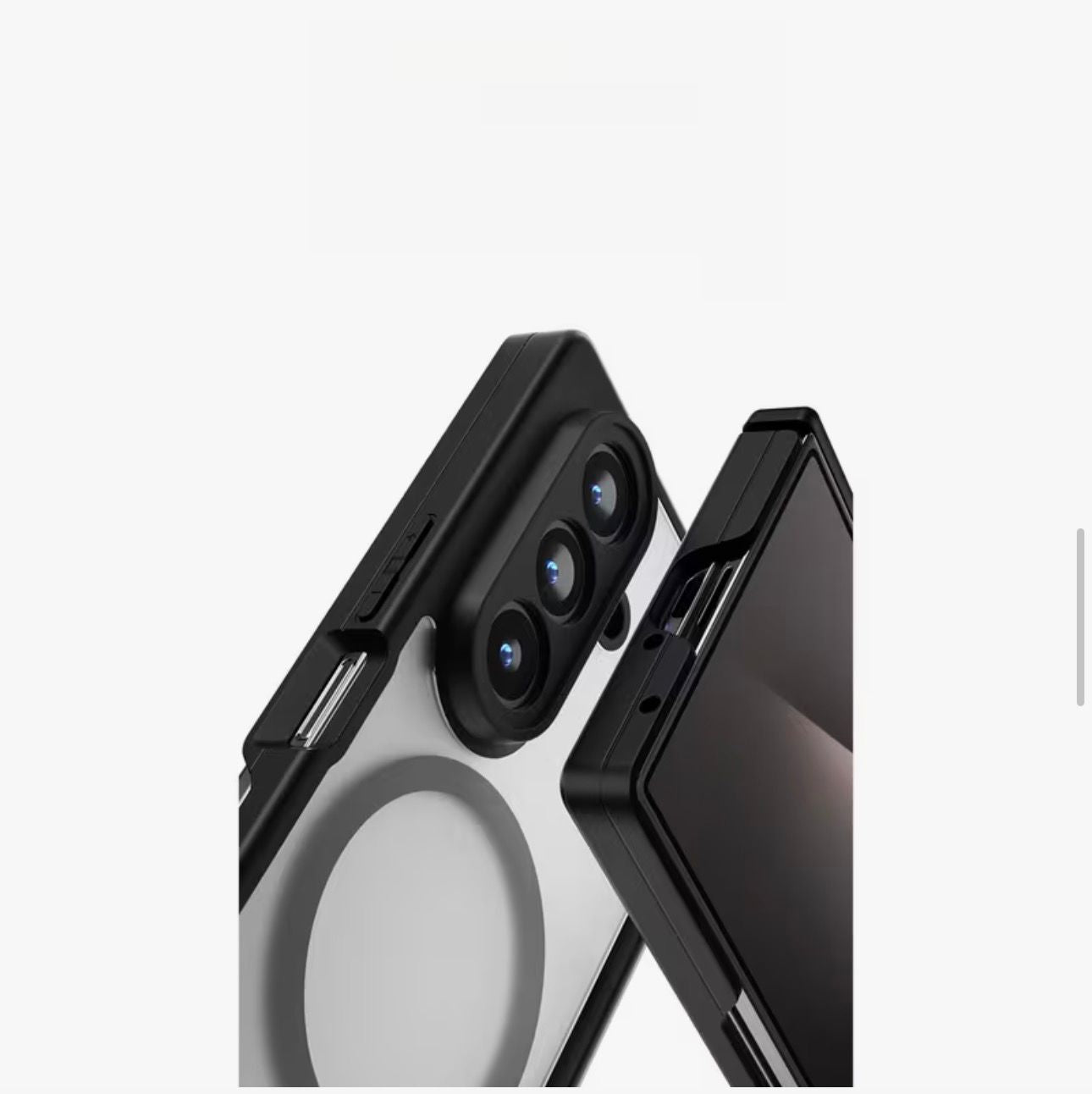 Samsung Galaxy Z Fold7 Skin Feel Matte Finish Semi Transparent Smoke with Dual Central Axis Case with Magsafe - Black