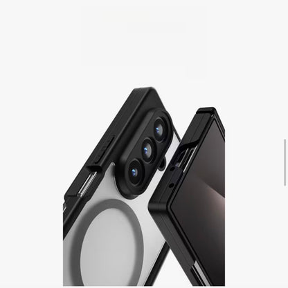 Samsung Galaxy Z Fold7 Skin Feel Matte Finish Semi Transparent Smoke with Dual Central Axis Case with Magsafe - Black