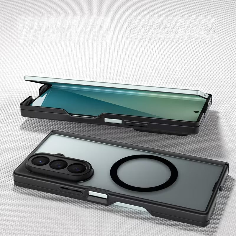 Samsung Galaxy Z Fold7 Skin Feel Matte Finish Semi Transparent Smoke with Dual Central Axis Case with Magsafe - Black