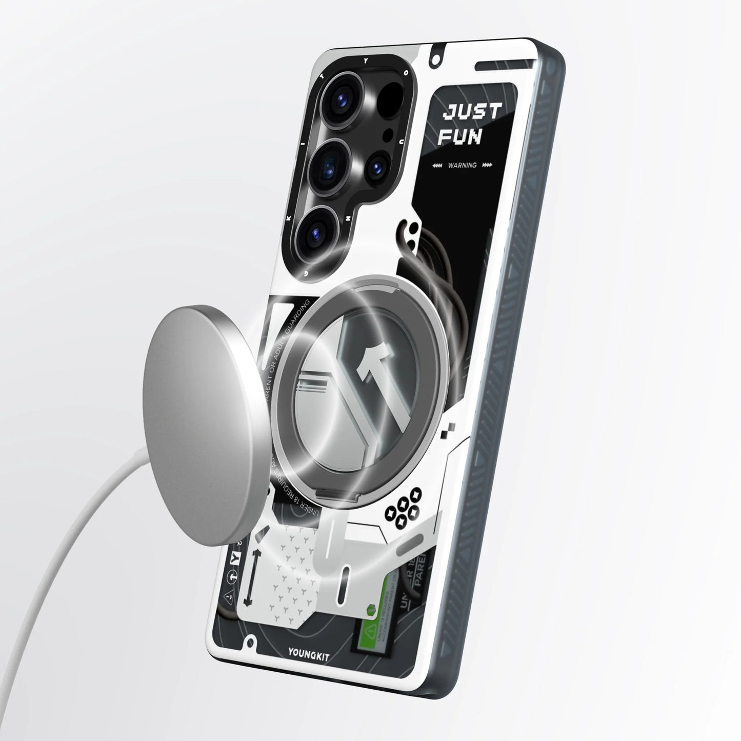 Samsung Galaxy S26 Ultra Youngkit Case, Cyberpunk 360° Spin Magnetic Stand Case - White