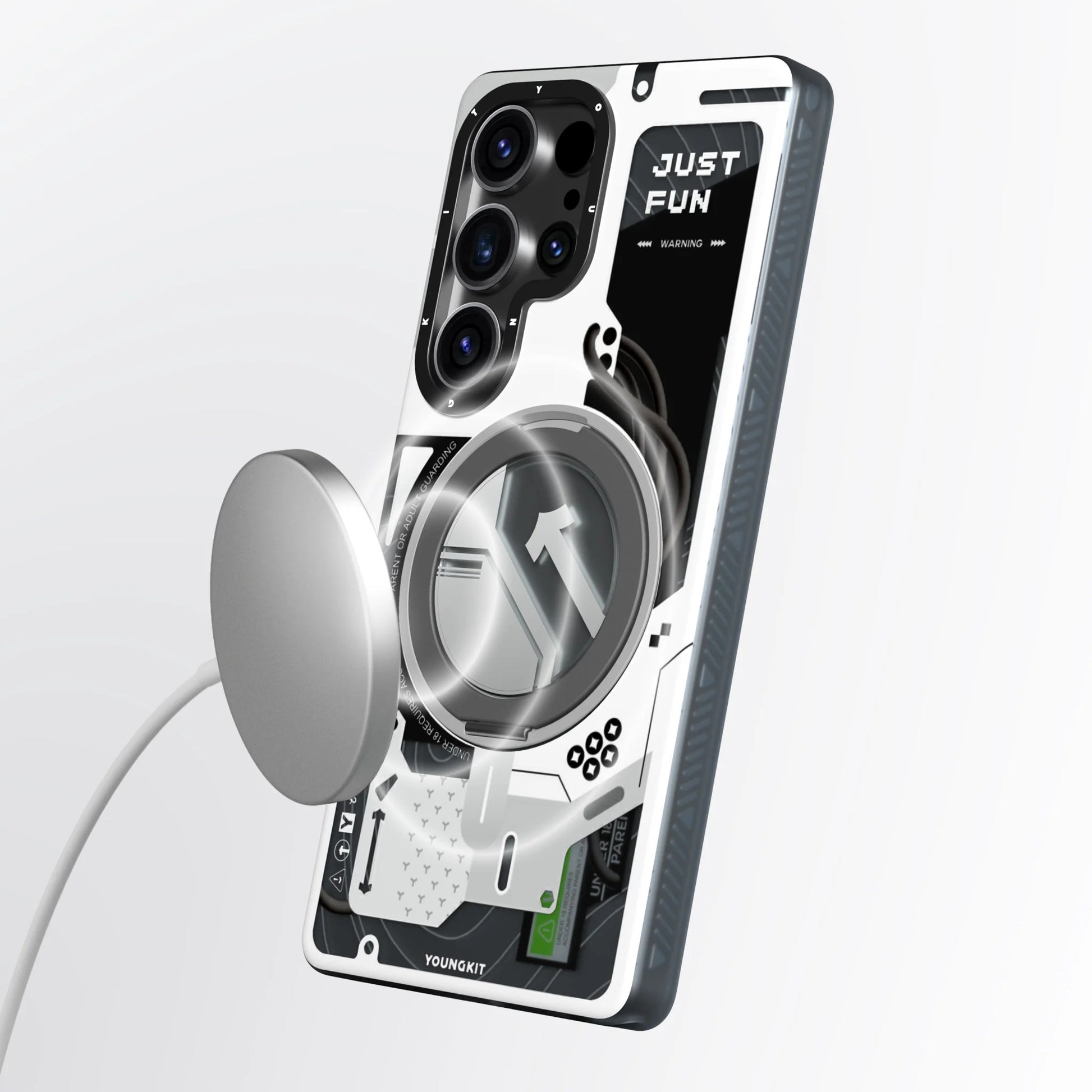 Samsung Galaxy S26 Ultra Youngkit Case, Cyberpunk 360° Spin Magnetic Stand Case - White