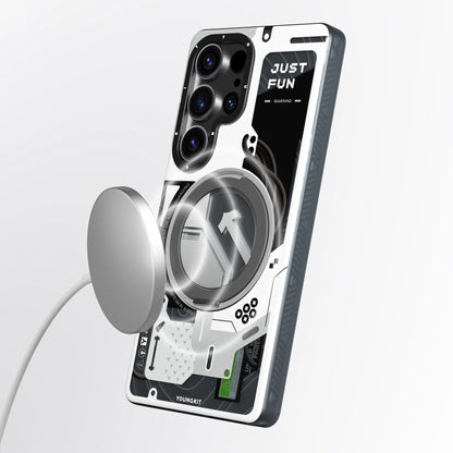 Samsung Galaxy S26 Ultra Youngkit Case, Cyberpunk 360° Spin Magnetic Stand Case - White
