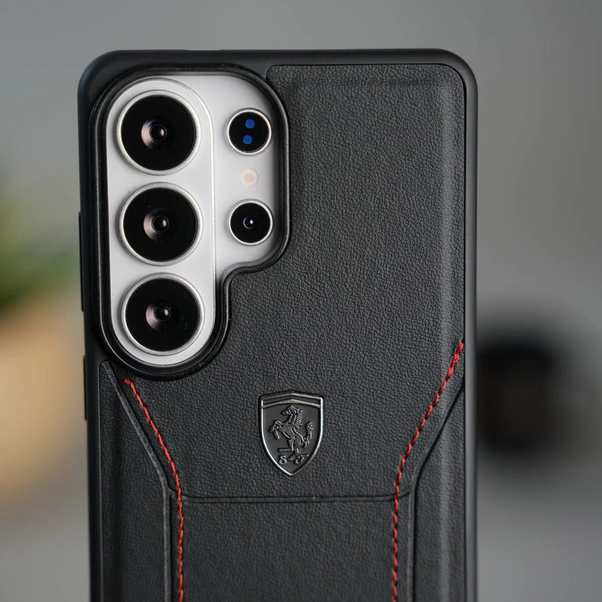 Samsung Galaxy S26 Ultra Ferrari Sports Car Heritage Leather Stitched Case - Black