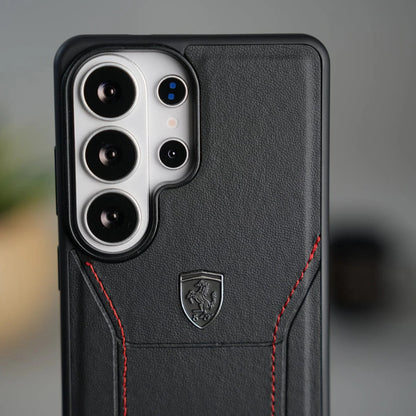 Samsung Galaxy S26 Ultra Ferrari Sports Car Heritage Leather Stitched Case - Black