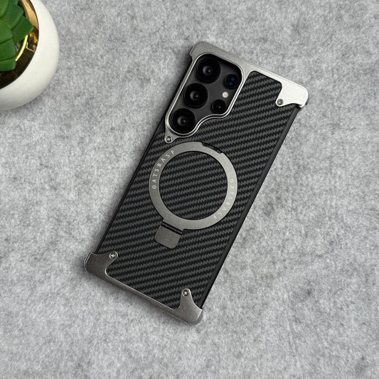 Samsung Galaxy S26 Ultra Metal Bumper Case, Frameless Carbon Magnetic Invisible Stand Cover - Silver