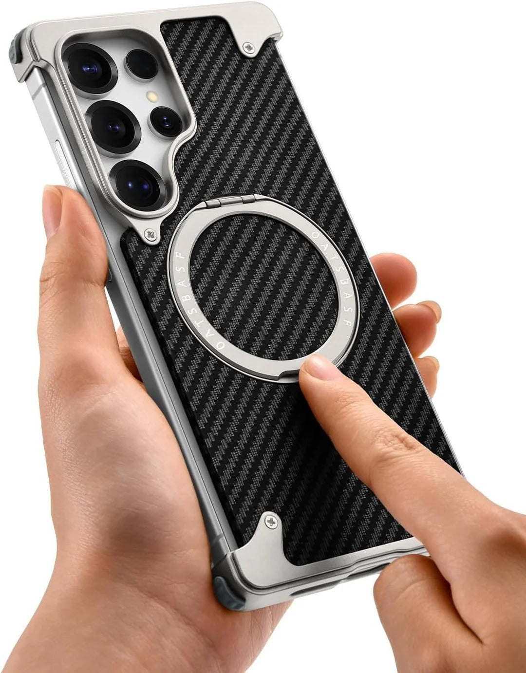 Samsung Galaxy S26 Ultra Metal Bumper Case, Frameless Carbon Magnetic Invisible Stand Cover - Silver