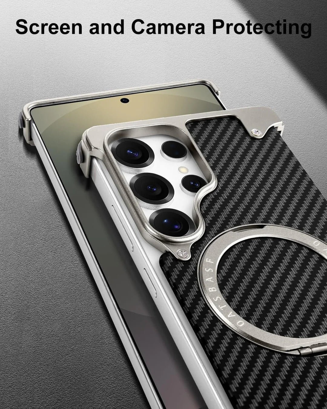 Samsung Galaxy S26 Ultra Metal Bumper Case, Frameless Carbon Magnetic Invisible Stand Cover - Silver