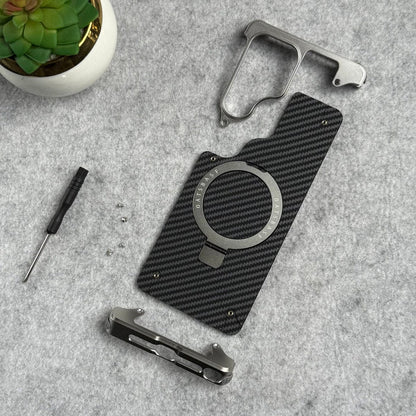 Samsung Galaxy S26 Ultra Metal Bumper Case, Frameless Carbon Magnetic Invisible Stand Cover - Silver