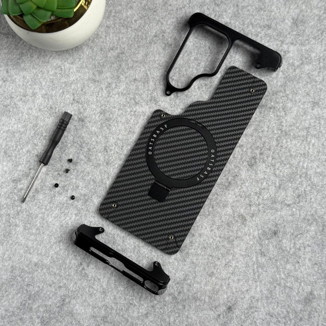 Samsung Galaxy S26 Ultra Metal Bumper Case, Frameless Carbon Magnetic Invisible Stand Cover - Black