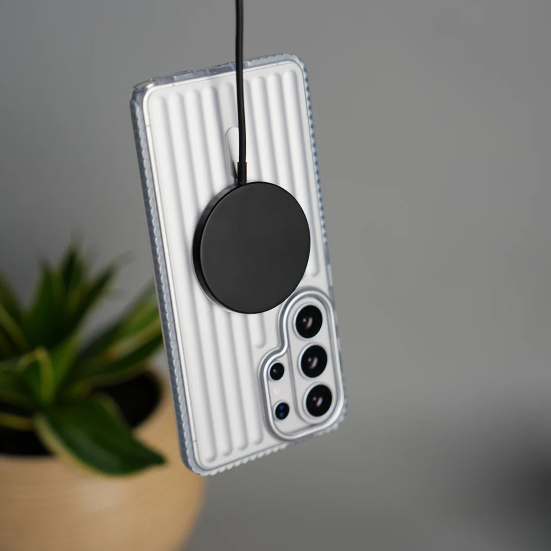 Samsung Galaxy S26 Ultra Shockproof SuitCase Design Shiny Texture Cover with Magsafe - White