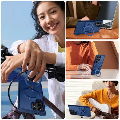 Samsung Galaxy S26 Ultra Magnetic Ring with Magsafe Scratchproof Translucent Matte Kickstand Case - Blue