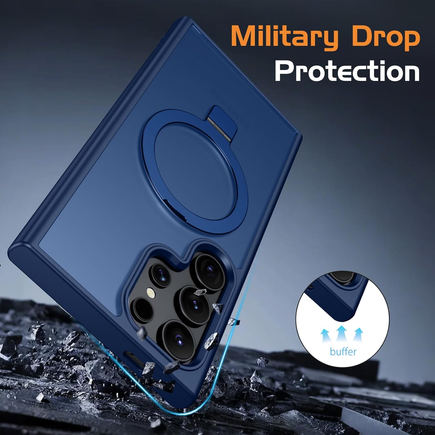 Samsung Galaxy S26 Ultra Magnetic Ring with Magsafe Scratchproof Translucent Matte Kickstand Case - Blue