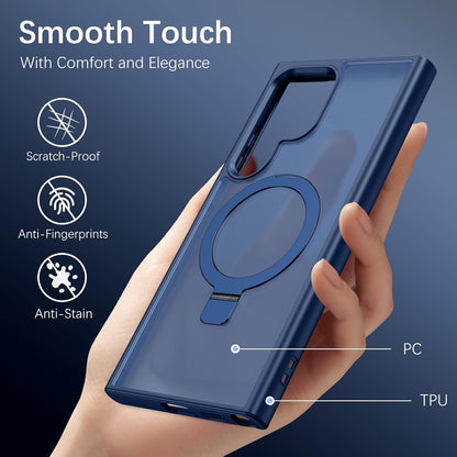 Samsung Galaxy S26 Ultra Magnetic Ring with Magsafe Scratchproof Translucent Matte Kickstand Case - Blue